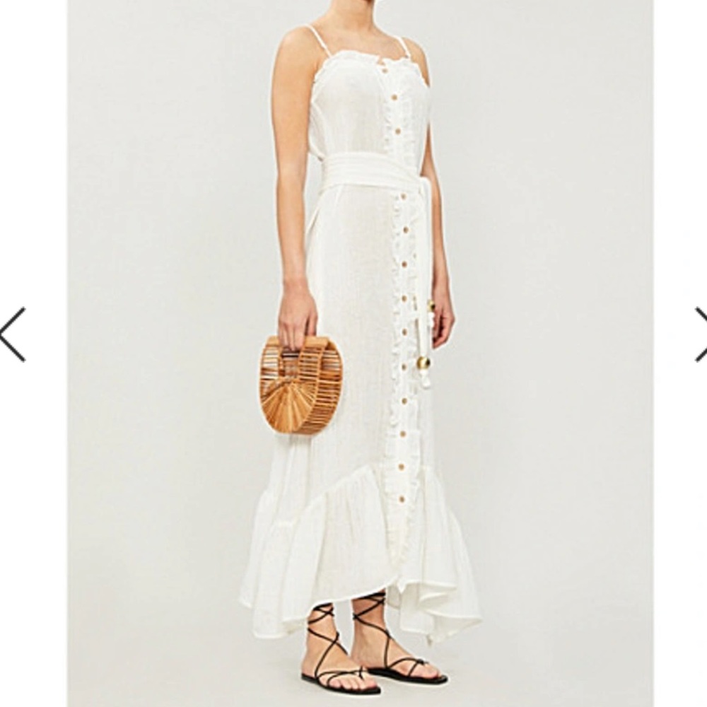 Lisa Marie Fernandez Buttoned-down ruffle linen-blend midi dress White Size 1